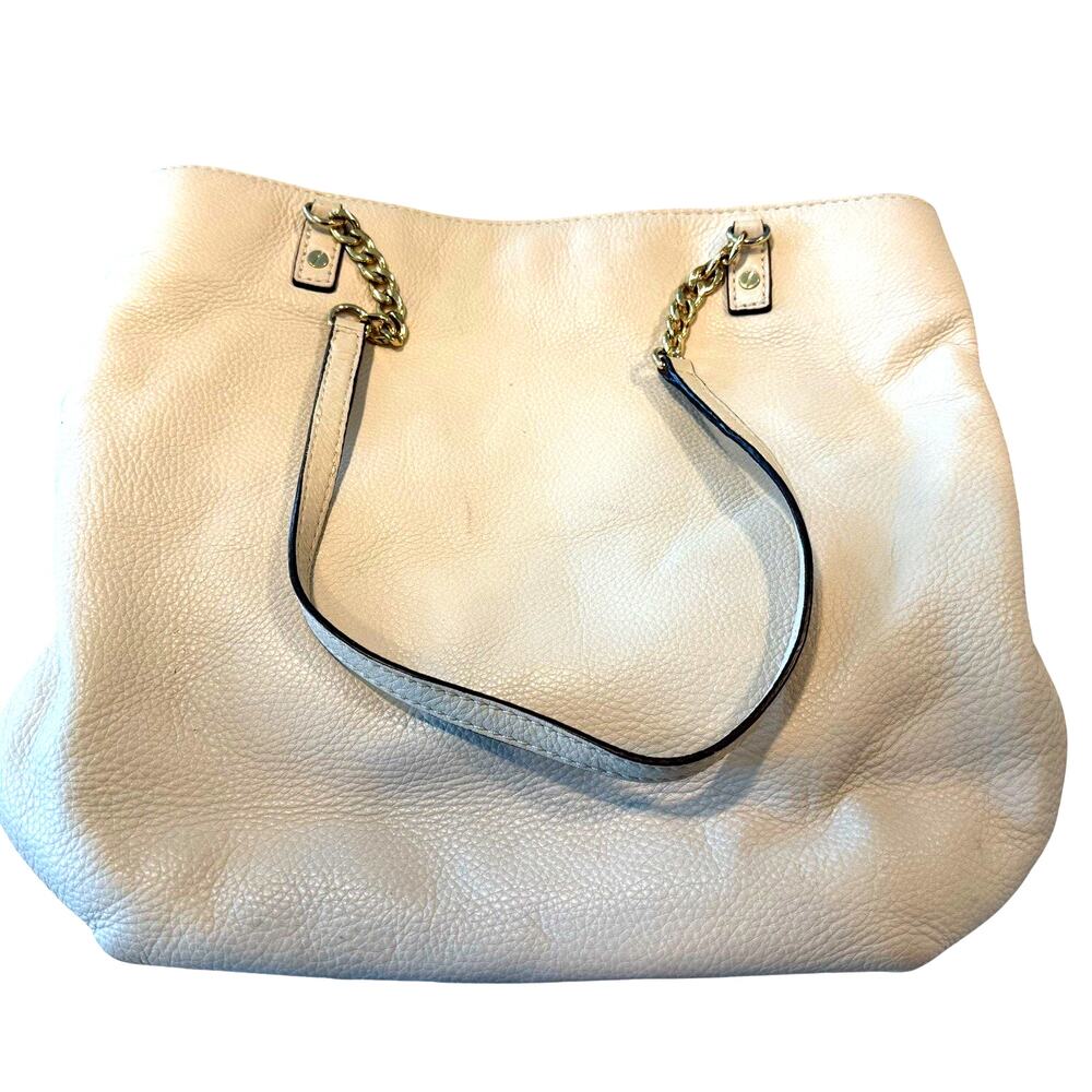 Michael Kors Classic Women's Leather Tote Bag in Cream with Gold Chain Accents